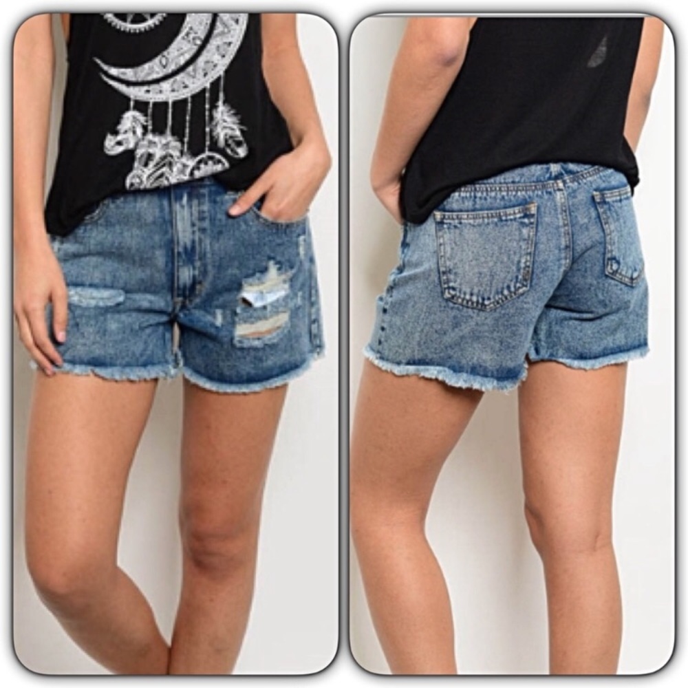 Distressed Denim Jean Shorts XS S 0 2 - Picture 3 of 6